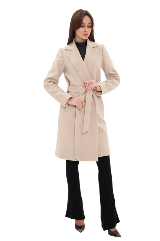 Windsor Classic Wraparound Cashmere Blend Overcoat in Nude