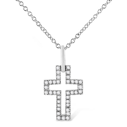 Sterling Silver Diamond Pave Open Cross Pendant Necklace