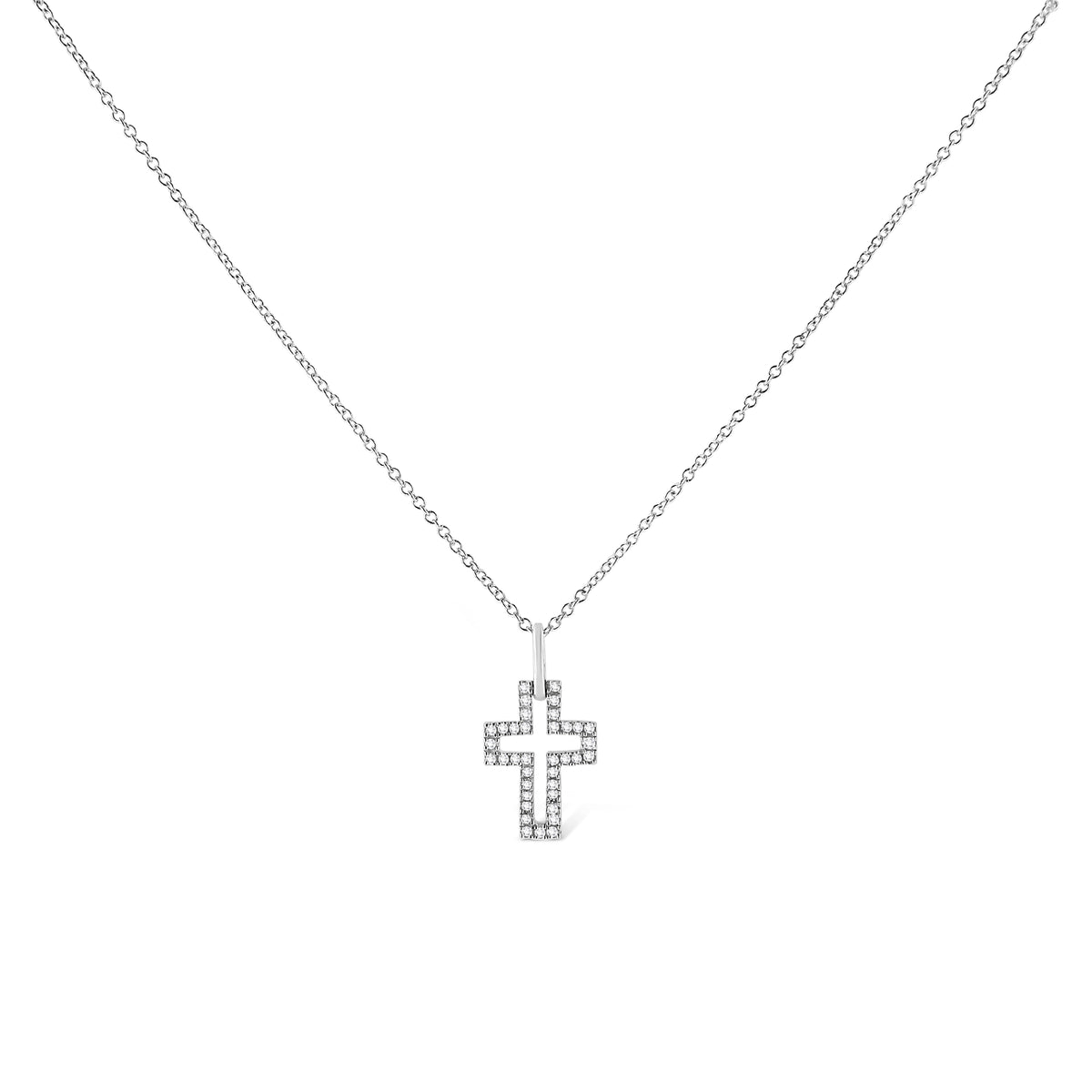 Sterling Silver Diamond Pave Open Cross Pendant Necklace