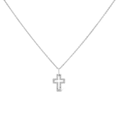 Sterling Silver Diamond Pave Open Cross Pendant Necklace