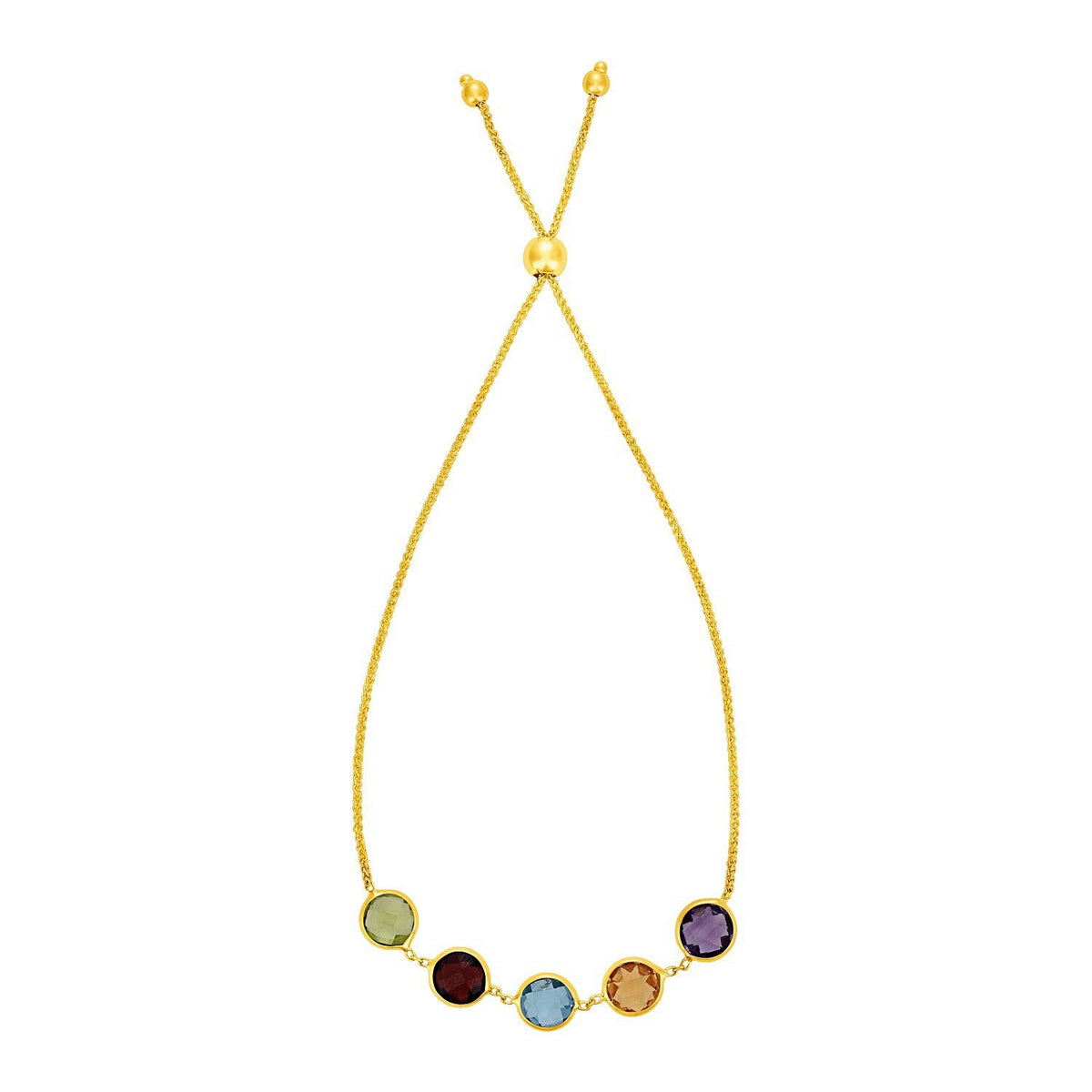 14K Yellow Gold Multicolored Gemstone Adjustable Bracelet