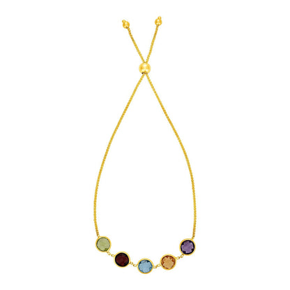 14K Yellow Gold Multicolored Gemstone Adjustable Bracelet