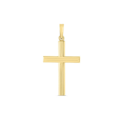 14K Yellow Gold High Polish Ribbed Cross Pendant