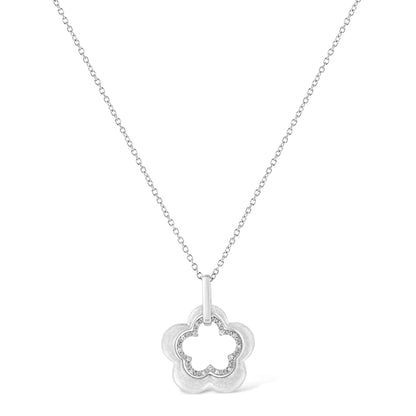 Sterling Silver Diamond Double Flower Pendant Necklace