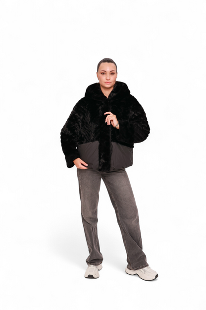 Montana Eco-Fur Down Coat in Black