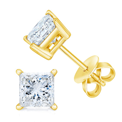 14K Yellow Gold Diamond Princess-Cut Solitaire Stud Earrings
