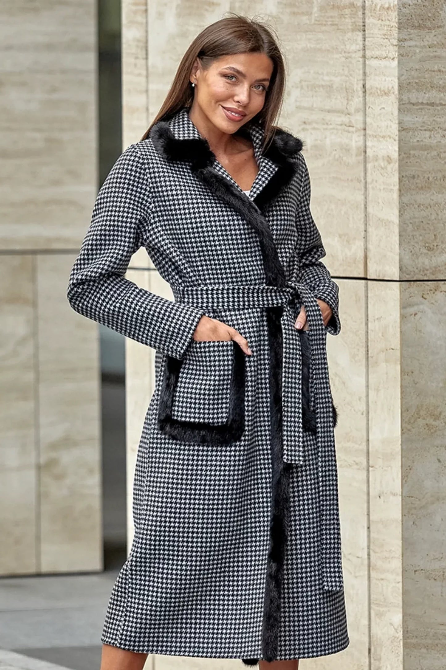 Scandinavian Mink Fur Trim Wool Coat