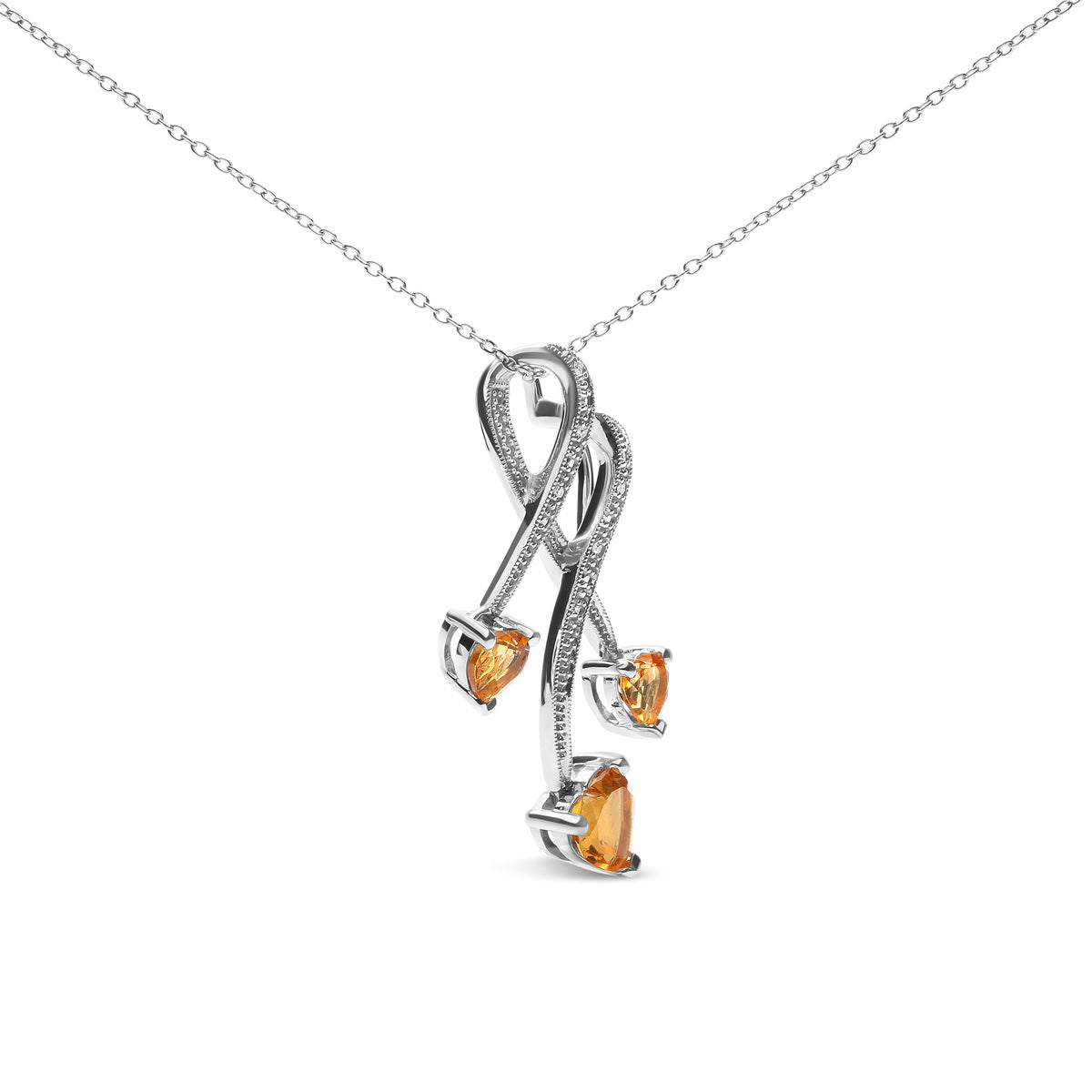 Sterling Silver Citrine and Diamond Heart Spiral Drop Pendant Necklace