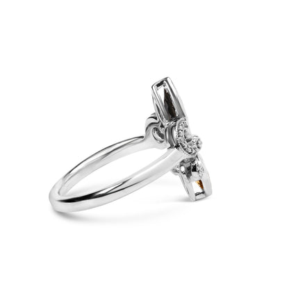 Sterling Silver Black Onyx, Yellow Citrine, and Diamond Accent Fleur De Lis Ring