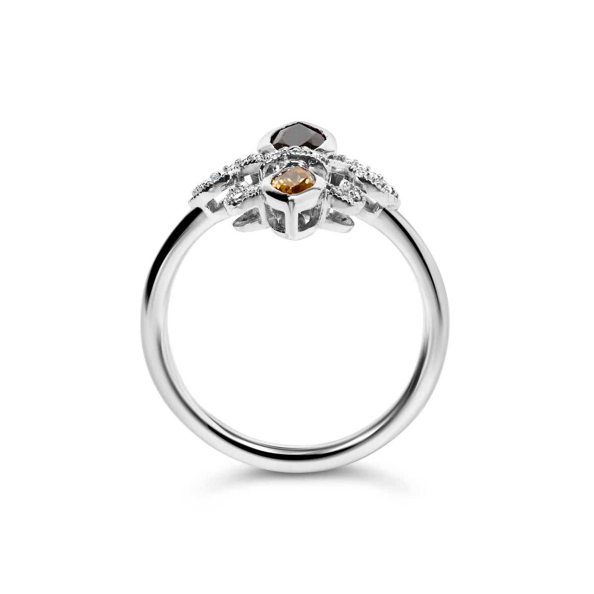 Sterling Silver Black Onyx, Yellow Citrine, and Diamond Accent Fleur De Lis Ring