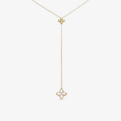 SIGNED PIECES GROUP Roberto Coin Venetian Princess 18K Yellow Gold Diamond & Mother of Pearl Flower Lariat Necklace