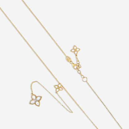 SIGNED PIECES GROUP Roberto Coin Venetian Princess 18K Yellow Gold Diamond & Mother of Pearl Flower Lariat Necklace