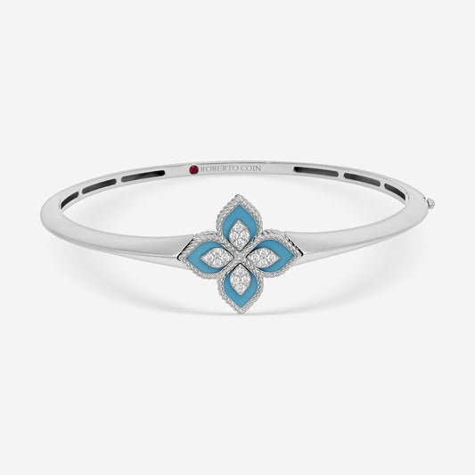 Roberto Coin Venetian Princess 18K White Gold Blue Jade and Diamond Bangle Bracelet 8883235AWBAXT