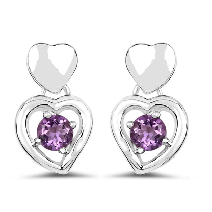 Sterling Silver Amethyst Heart Shape Earrings
