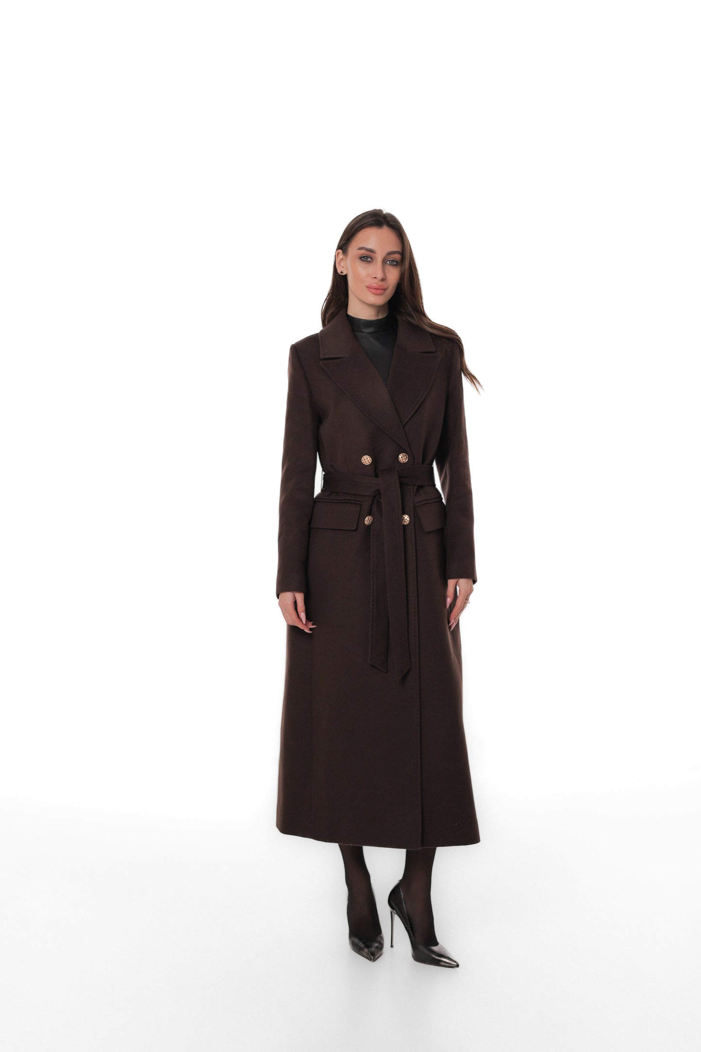 Ellis Tailored Cashmere Wool Coat in Chocolate