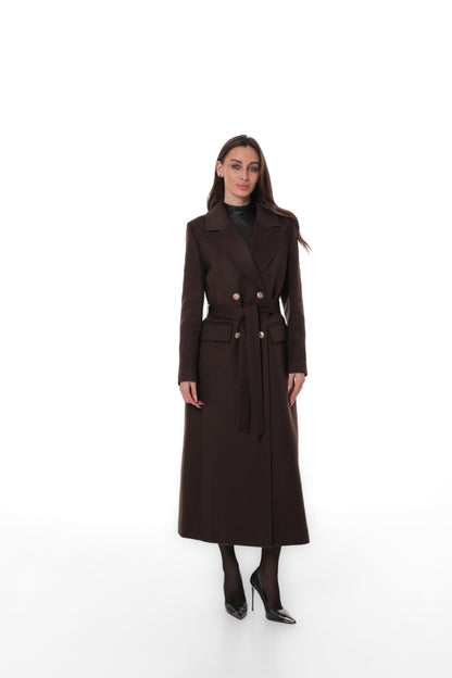 Ellis Tailored Cashmere Wool Coat in Chocolate