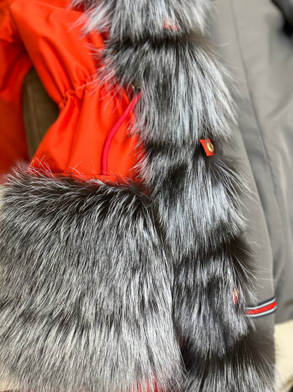 Roma Genuine Silver Fox Fur Rabbit Fur Insulated Parka in Red