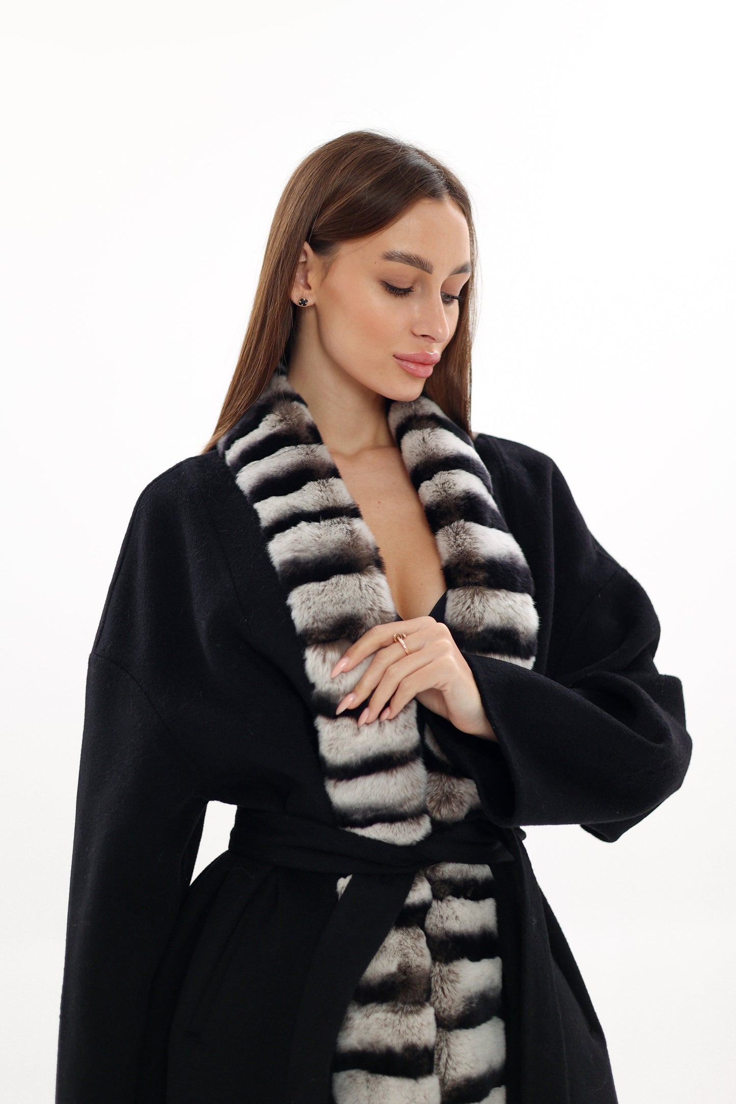 French Orylag Fur Italian Cashmere Wool Coat