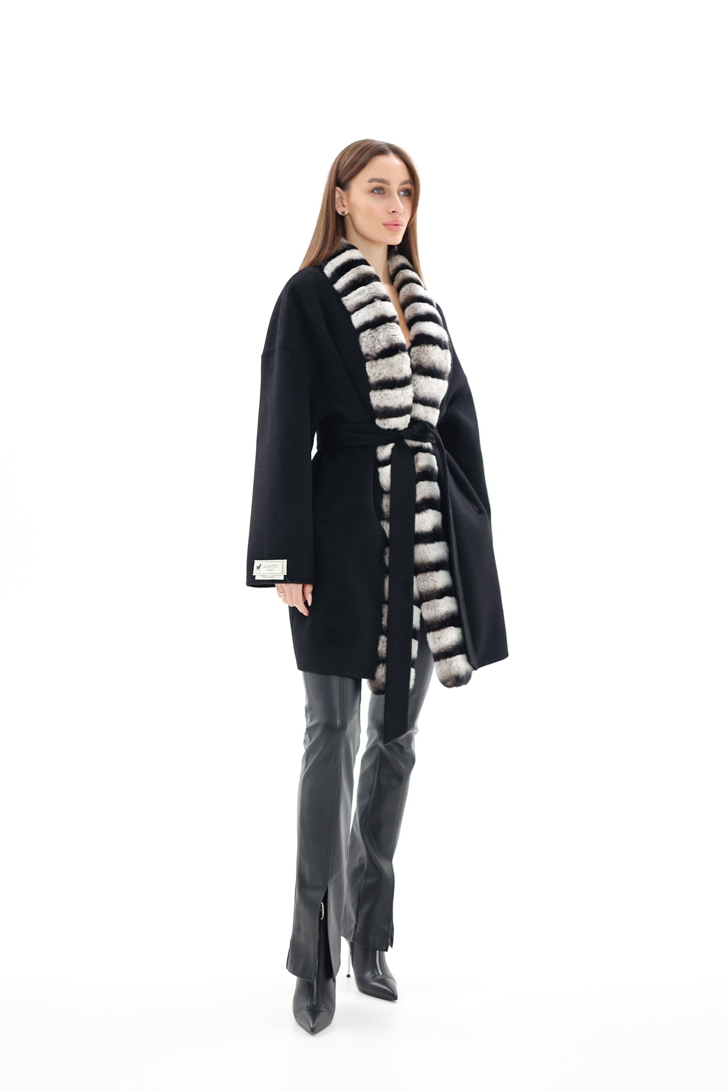 French Orylag Fur Italian Cashmere Wool Coat 85cm