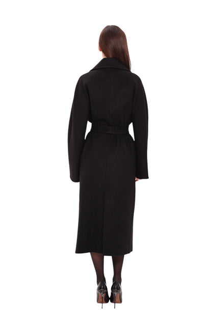 Leroy Classic Wraparound Wool Blend Overcoat in Black
