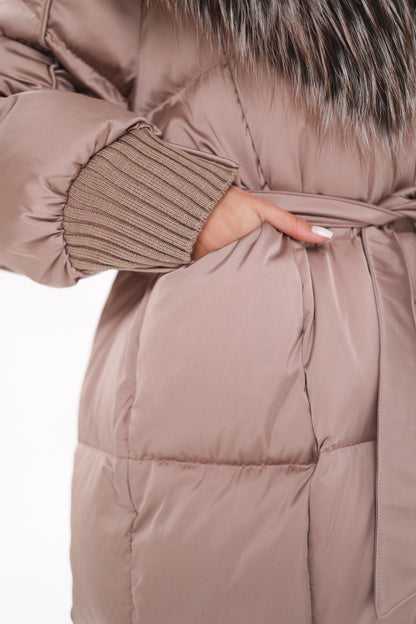 Rei Silver Fox Hood Down Coat Blush