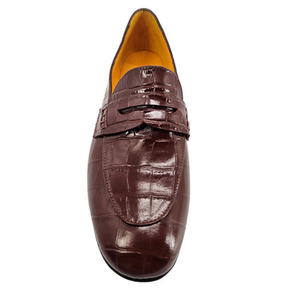 Madison Maison Chocolate Croc-Embossed Leather Flat Loafers