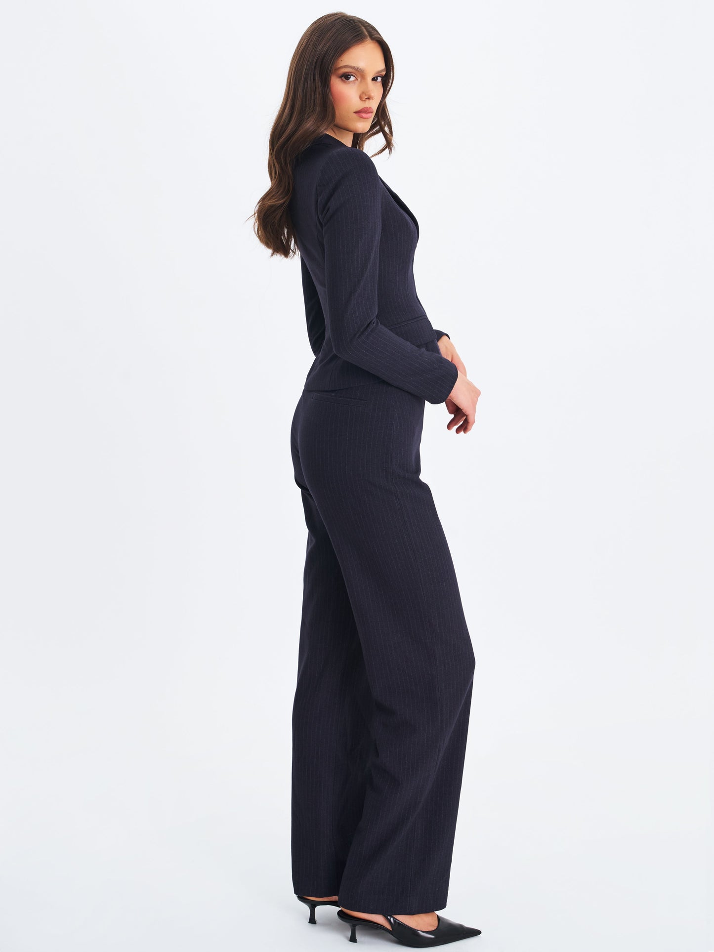 Quinnie Navy Striped High-Waisted Straight Leg Pant