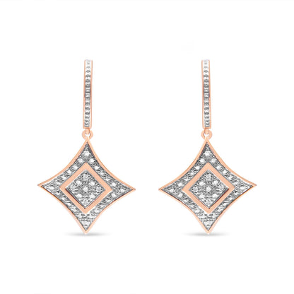 Rose Gold Plated Sterling Silver Diamond Dangle Rhombus Earrings