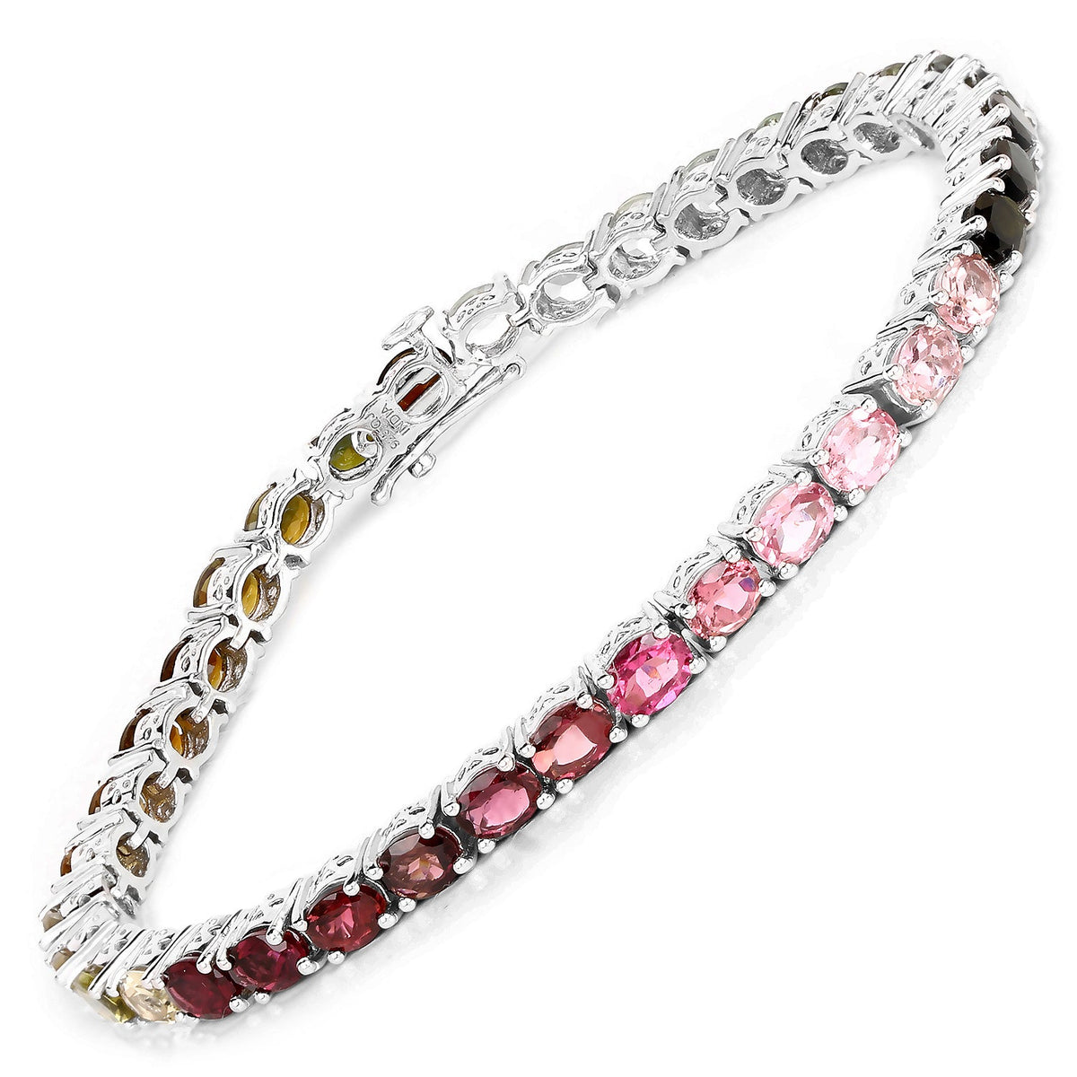 .925 Sterling Silver Pink, Green, and Brown Tourmaline Bracelet