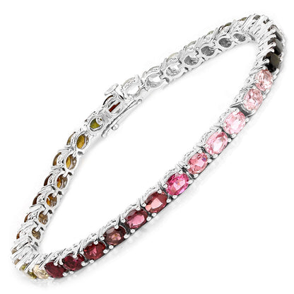 .925 Sterling Silver Pink, Green, and Brown Tourmaline Bracelet