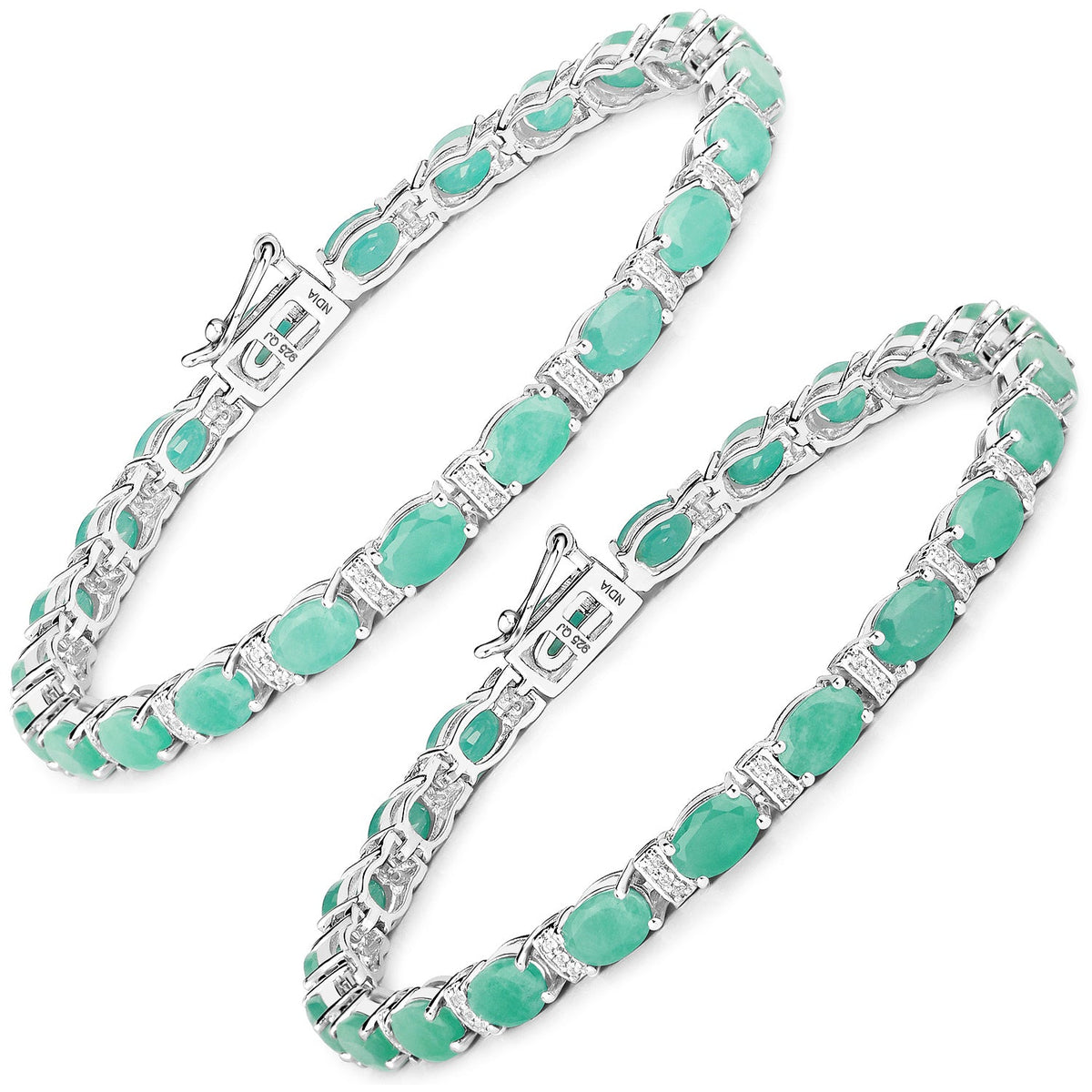 .925 Sterling Silver Emerald and White Topaz Bracelet