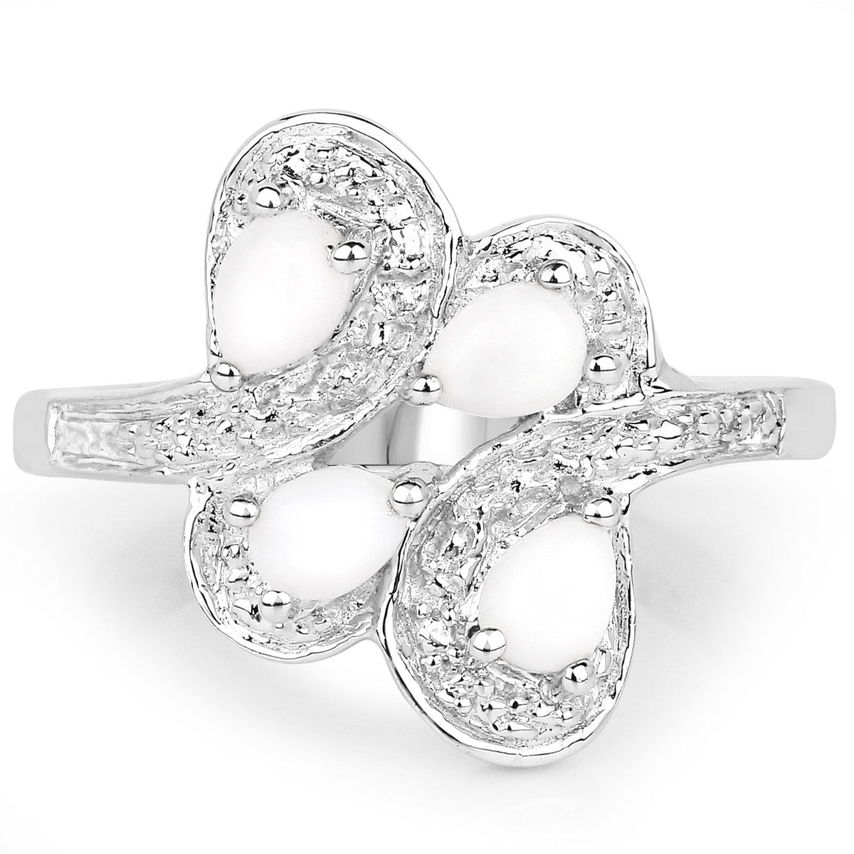 Sterling Silver Opal Floral Ring