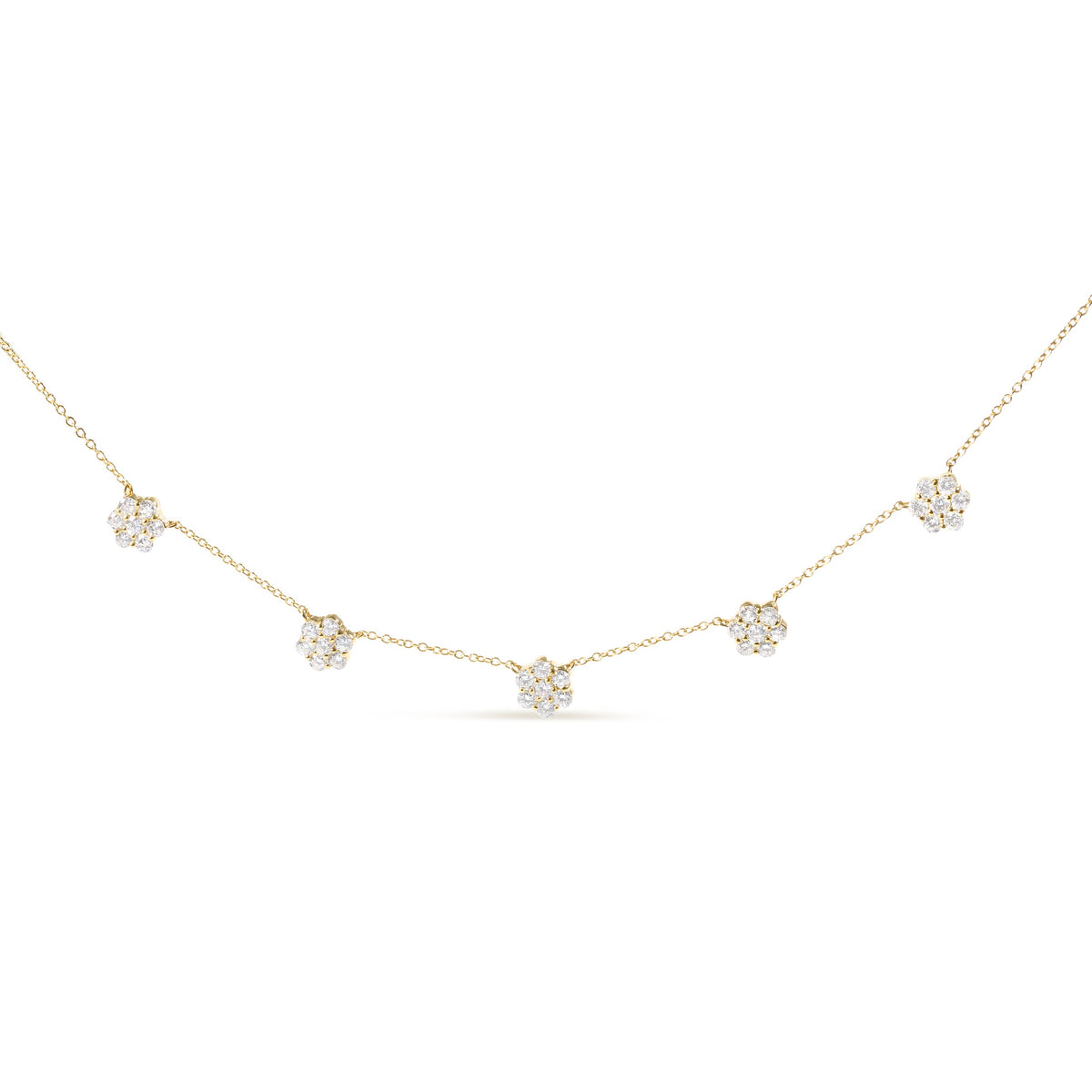 14K Yellow Gold Diamond Cluster Station Necklace