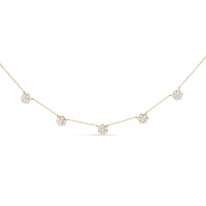 14K Yellow Gold Diamond Cluster Station Necklace