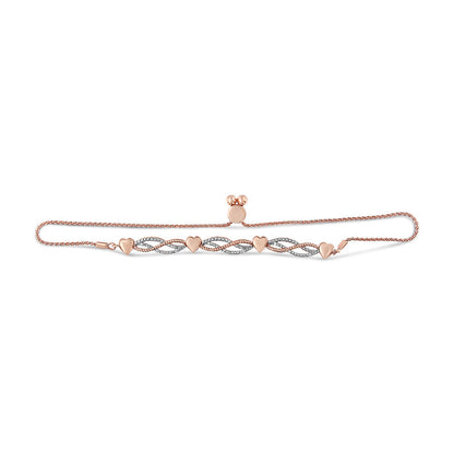 Rose Gold Plated Sterling Silver Diamond Infinity Heart Bolo Bracelet