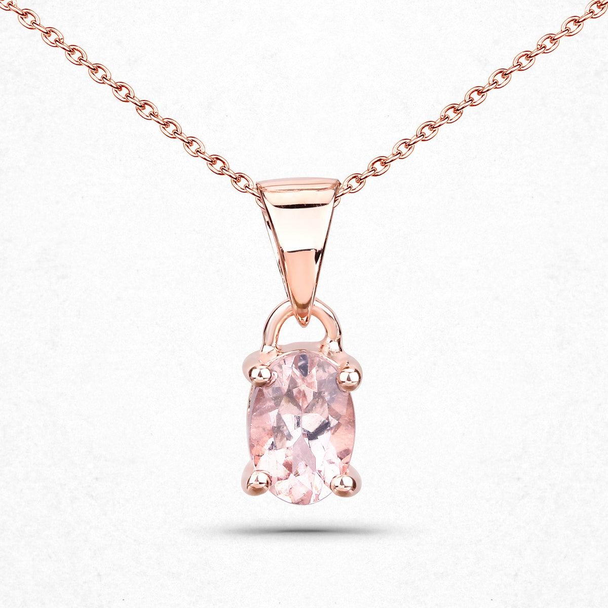Sterling Silver 18K Rose Gold Plated Morganite Solitaire Pendant