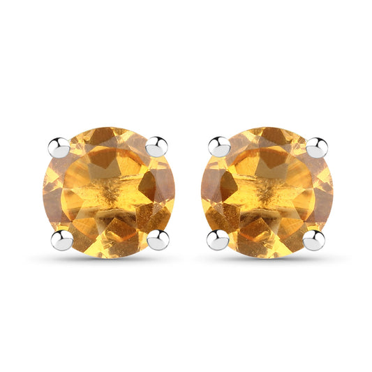 Sterling Silver Citrine Round Stud Earrings