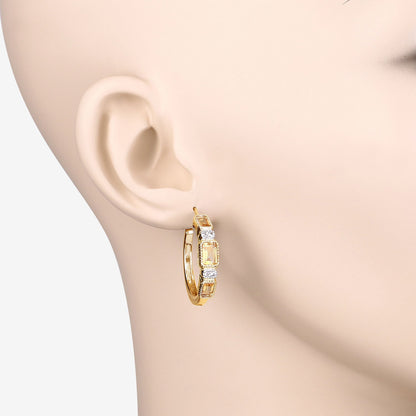 14K Yellow Gold Plated Sterling Silver Citrine and White Topaz Hoop Earrings