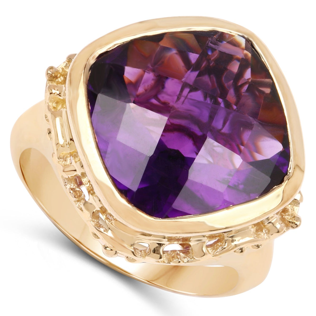 14K Yellow Gold Plated Sterling Silver Amethyst Ring