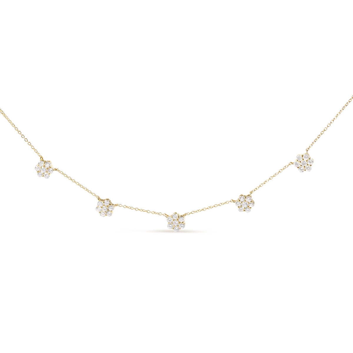 14K Yellow Gold Diamond Cluster Station Necklace