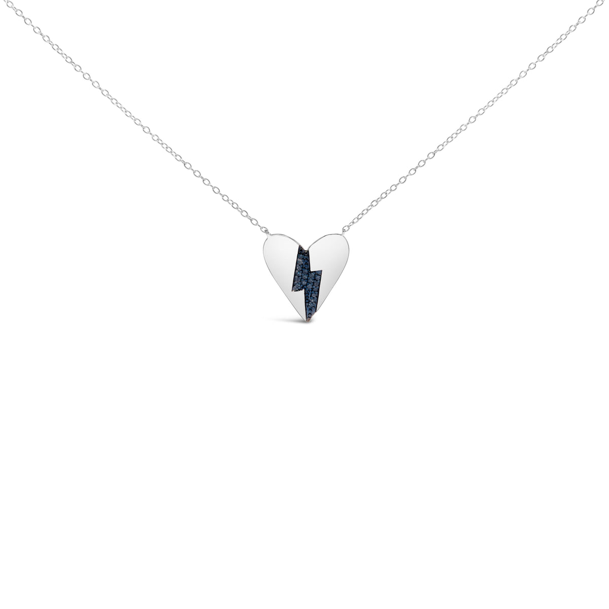 Sterling Silver Blue Diamond Broken Heart Pendant Necklace