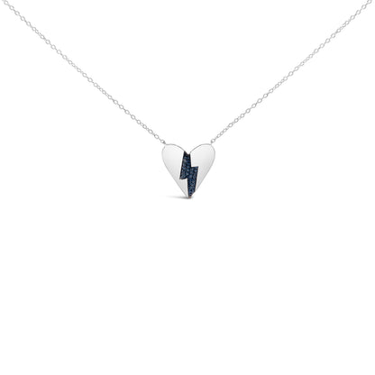 Sterling Silver Blue Diamond Broken Heart Pendant Necklace