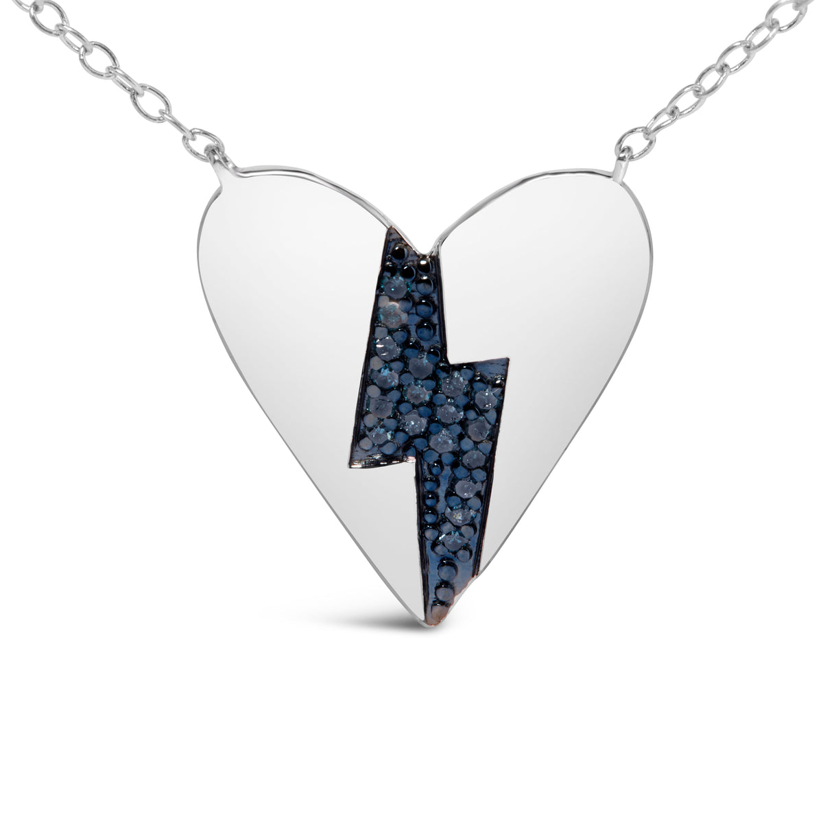 Sterling Silver Blue Diamond Broken Heart Pendant Necklace
