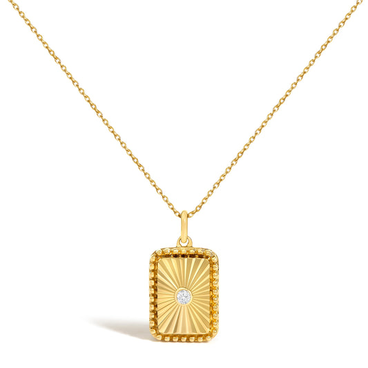 14K Yellow Gold Diamond Fluted Medallion Pendant Necklace
