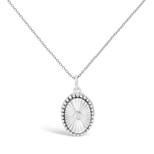 10K White Gold Diamond Oval Fluted Medallion Necklace