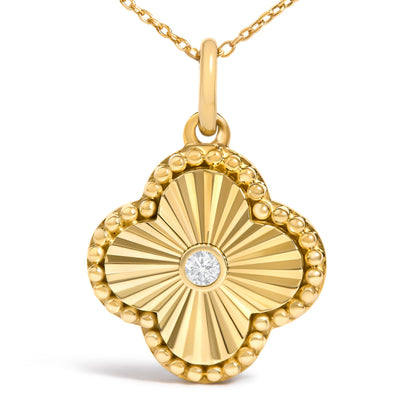 10K Yellow Gold Diamond Accent Clover Fluted Pendant Necklace