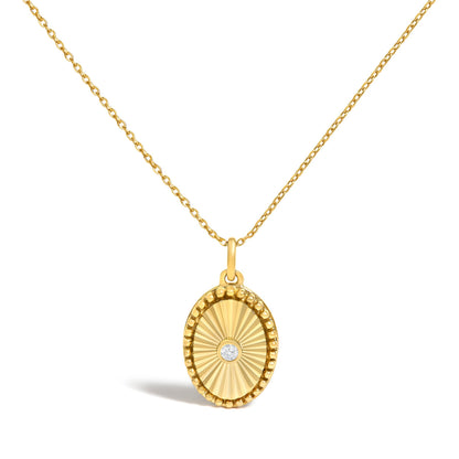 10K Yellow Gold Diamond Accent Oval Fluted Medallion Pendant Necklace