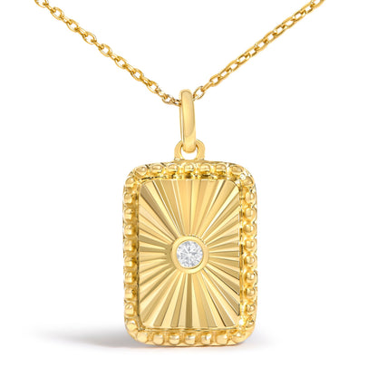 10K Yellow Gold Diamond Accent Rectangular Fluted Medallion Pendant Necklace