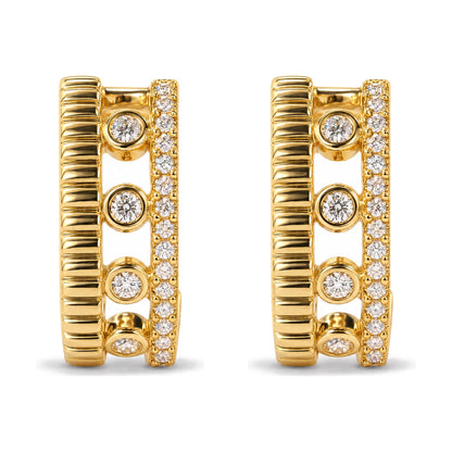 10K Yellow Gold 1/5 Cttw Diamond 3 Row Huggie Hoop Earring