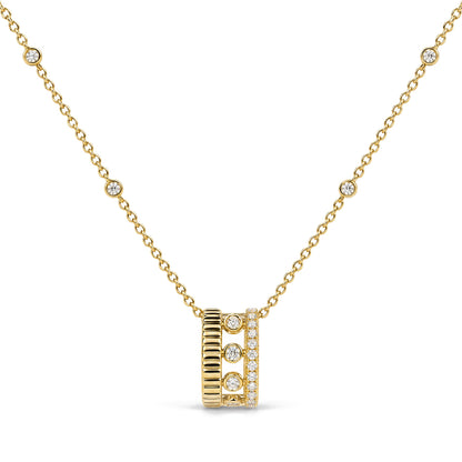 10K Yellow Gold 1/5 Cttw Diamond 3 Row Circle Pendant Necklace